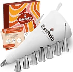 BakeBuddy Lot de 11 poches à douille en coton avec douilles inox