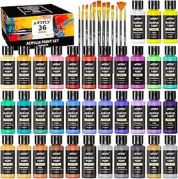 ARTFLY Peinture Acrylique Kit, 36 Couleurs × 60ml