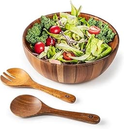 Bill.F - Grand saladier en bois d’acacia 30 cm avec couverts de service (lot de 3)