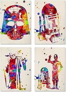 Lot de 4 Feuilles Star Wars Style Aquarelle