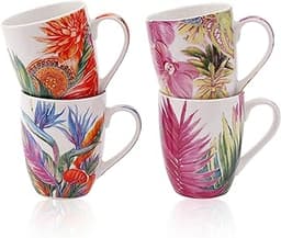 Flanacom Lot de 4 tasses à café florales