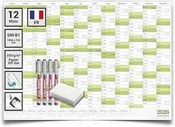 Calendrier mural annuel effaçable 2026