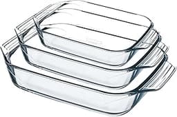 Pyrex Lot de 3 Plats à Four Rectangulaires, Verre Borosilicate