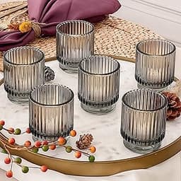 Kate Aspen Lot de 6 photophores Vintage en Verre côtelé Gris fumé