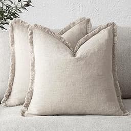 Housses de coussin Foindtower à franges en lin