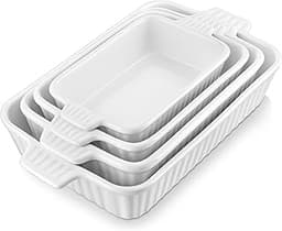 MALACASA Série BAKE, Lot de 4 Plats à Four en Céramique Blanc