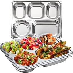 Lot de 3 assiettes en inox à 5 compartiments