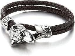 Bracelet tête de loup en cuir