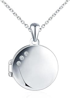 INFINIONLY Collier Médaillon Photo en Argent 925 avec Zircon
