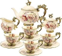 fanquare 15 Pièces Service à Thé en Porcelaine Anglaise Vintage