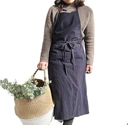 UHEIM Tablier de cuisine en lin avec grande poche