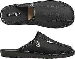 ESTRO Chaussons homme cuir doublés laine (mules)