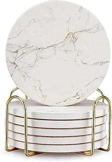 Lot de 6 Dessous de Verre en Marbre Blanc
