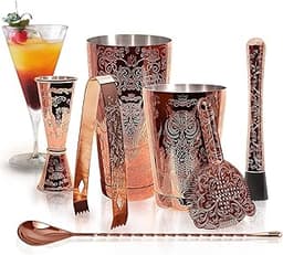 SKY FISH Shaker à Cocktail, Ensemble de 7 Pièces Kit de Barman; (Plaqué Cuivre)