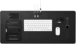 Spigen Tapis de Bureau en Velo Vegan Cuir PU avec Support de Câble Magnétique Intégré et Base Caoutchouc Anti-Dérapant - Noir