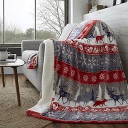 Happy Linen Company Couverture en Polaire Sherpa - Motif Nordique