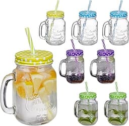 Relaxdays Jarre avec Paille et Couvercle, Lot de 8
