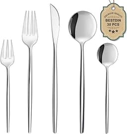 Bestdin couverts de table pour 6 personnes, 30 pièces en acier inoxydable