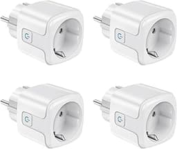 Prise Connectée WiFi, 2,4 GHz Prise Intelligente, 16A Type F, Suivi de consommation, Commande Vocale, Télécommande, 4 Pack