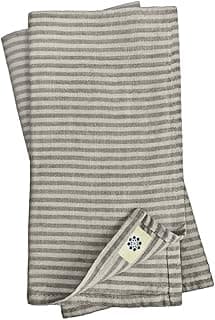 Linen & Cotton Lot de 4 Serviettes de Table Bjorn, 100% Lin Lavé - Beige/Rayures Noires (47 x 47cm)