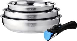 Set de 3 poêles inox à poignée amovible ARTHUR MARTIN AM2208