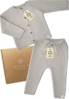 DIKOS Kit tricot bébé 100 % coton bio – Gris chaud