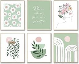 Lot de 6 affiches esthétiques vert & rose