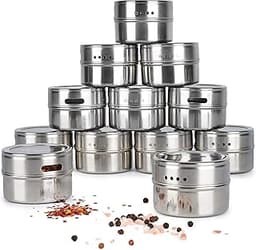 Oak & Steel - 12 Pots à épices magnétiques