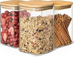 Praknu 3 Bocaux Verre Carrés Bambou