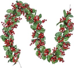 KAHEIGN Guirlande de Noël Baies Rouges, 175 cm