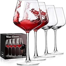 PARACITY Lot de 4 verres à vin blanc et rouge soufflés à la main