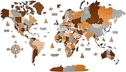 Carte du monde en bois 3D murale