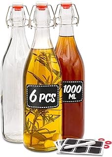 Praknu Bouteilles en verre 1 L à fermeture mécanique – Lot de 6