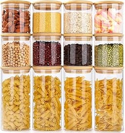 Otauoaea – Lot de 12 bocaux en verre avec couvercle bambou