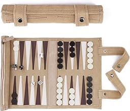 SONDERGUT Backgammon en cuir véritable – format voyage (Moka)