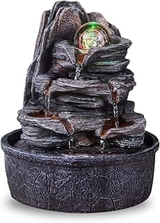 Fontaine d’Intérieur Cascade Nature Escalier Effet Pierre avec Lumière Colorée