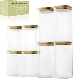 LIBWYS – 8 bocaux carrés en verre, couvercles bambou