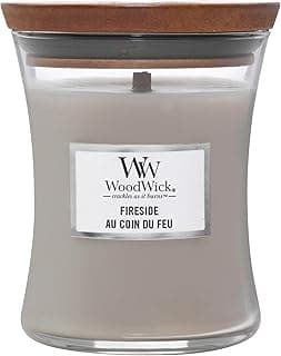 WoodWick Jarre Parfumée Moyenne – Au Coin du Feu (mèche en bois)