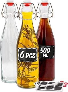 Praknu – 6 bouteilles en verre 500 ml à bouchon mécanique + étiquettes