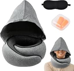 Focenat Oreiller de Voyage à Capuche pour Avion, Coussin de Nuque pour Voyage, Oreiller de Voyage en Mousse à Mémoire de Forme