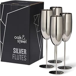 Oak & Steel - 4 Flûtes à Champagne en Acier Inoxydable Argenté, 285 ml